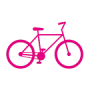 Piktogramm eines Fahrrads in Magenta – Symbol für die Anreise mit dem Fahrrad.