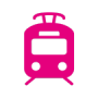 Piktogramm einer Straßenbahn in Magenta – Symbol für die Anreise mit öffentlichen Verkehrsmitteln.