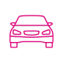 Piktogramm eines Autos in Magenta – Symbol für die Anreise mit dem Pkw.